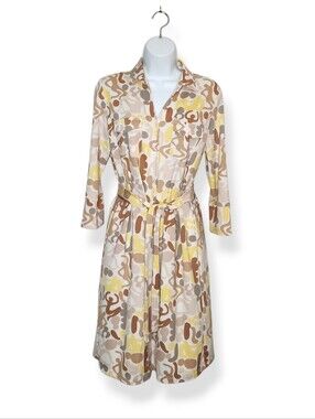 J. McLaughlin Brynn Printed Belted Shirtdress Yellow Tan Women's Size Medium